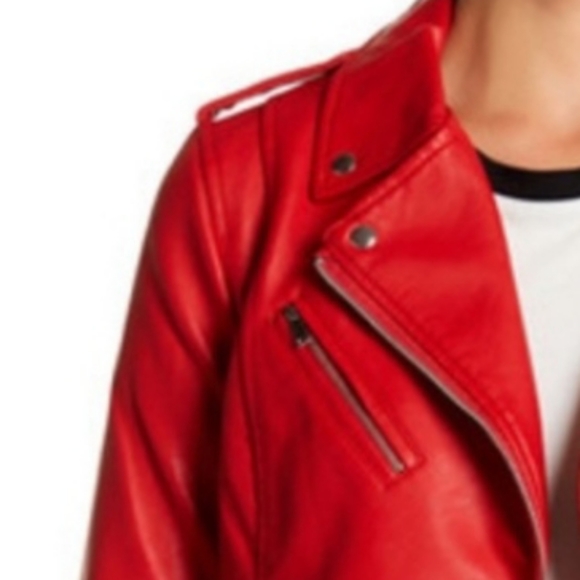 Philosophy Apparel Moto Jacket Red Vegan Leather Silver Hardware Lined XS NWT - Picture 2 of 10
